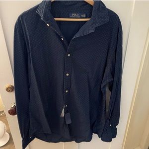 Polo navy blue textured Button Down Slim Fit XXL NWT